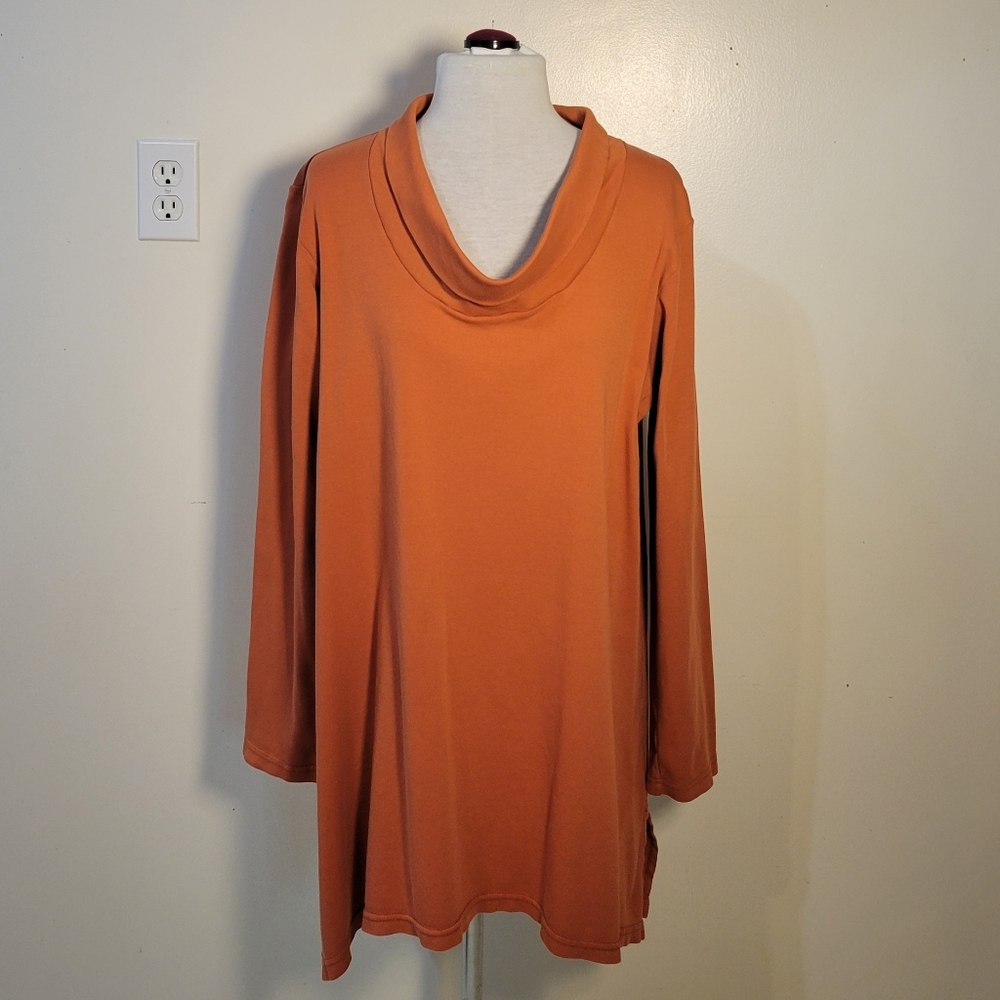 Iridium (Women's M) 100% Cotton Orange Lagenlook Relaxed Fit Cowl Neck Top